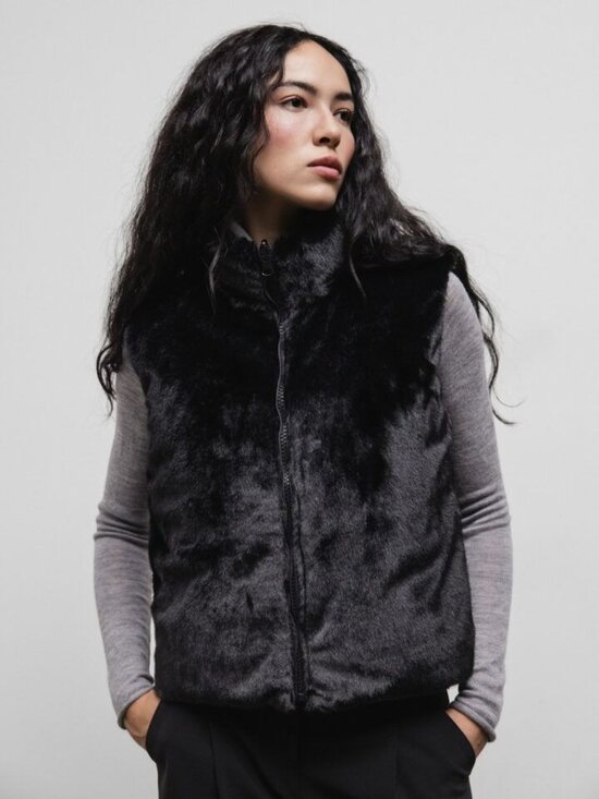 Kikit Maurice Sasson Jackets & Blazers - Kikit Maurice Sasson Faux Fur Vest Size Large Black Full Zip Ribbed Knit Back